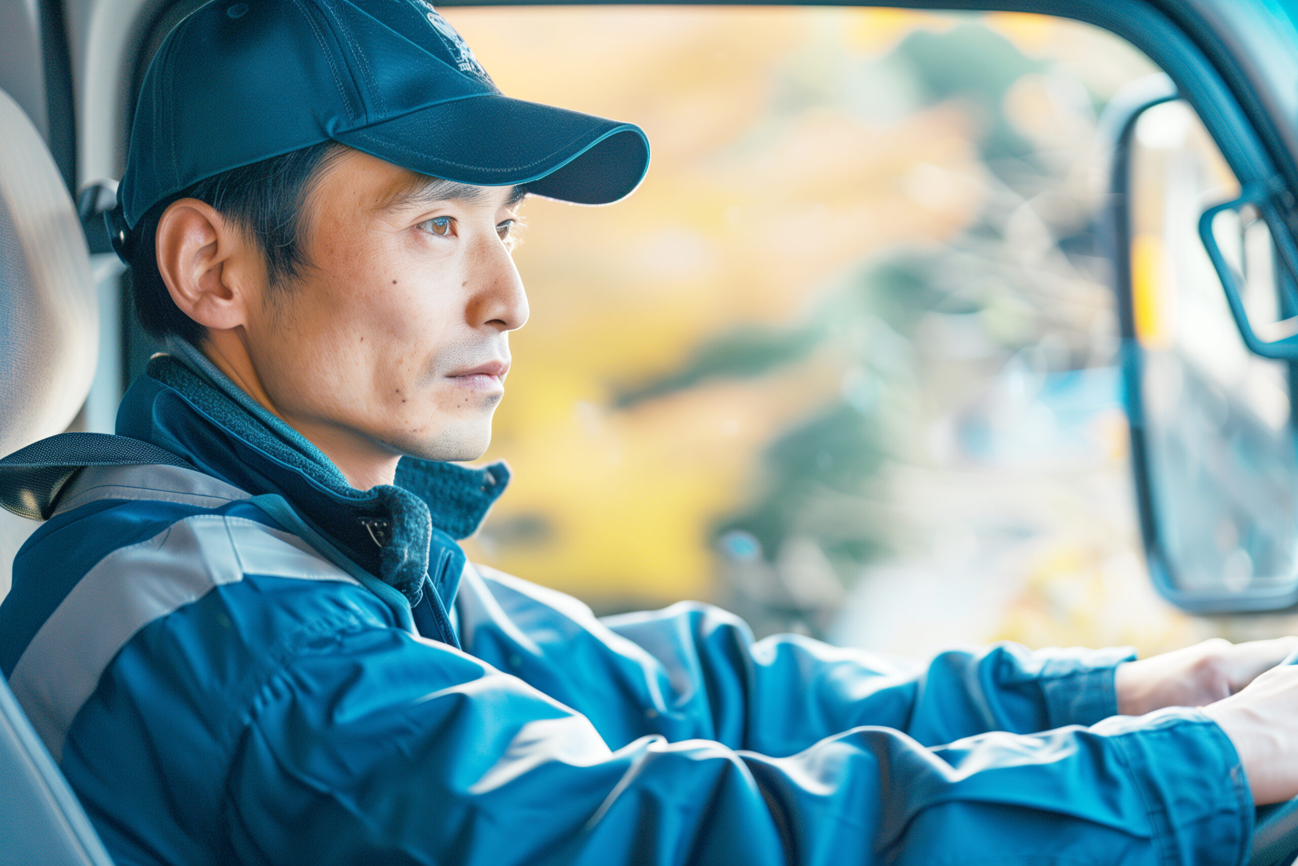 トラックを運転している男性